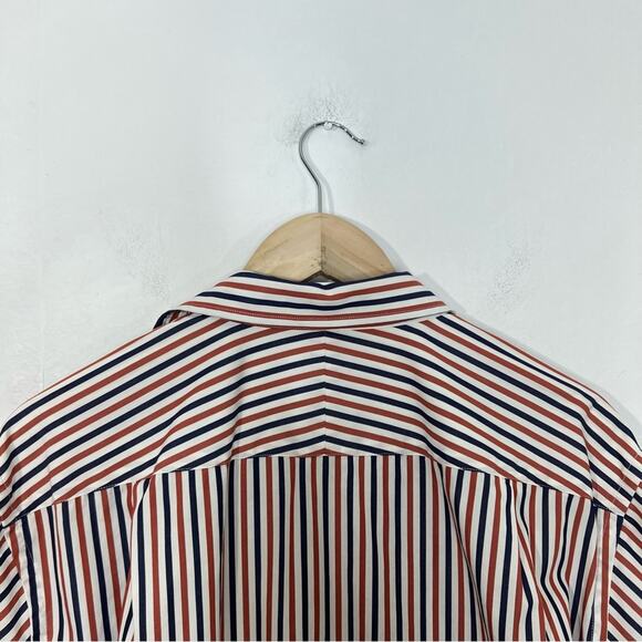J. McLaughin Orange Navy Stripe Flip Cuff Button Up Shirt Size L - Picture 9 of 13